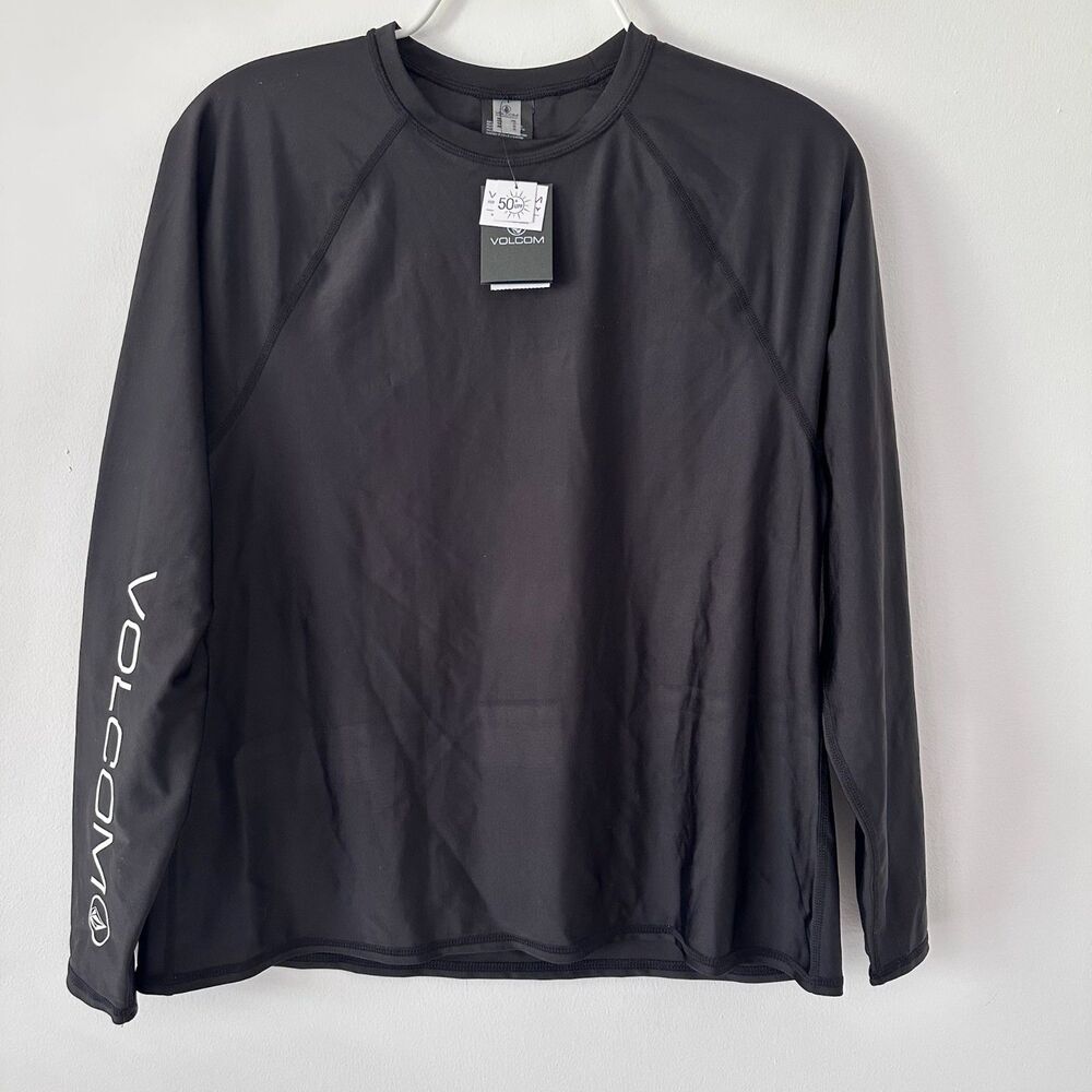Volcom Simply Core LS Rashguard Size 12W Black NWT UPF 50+ (Read Flaw)